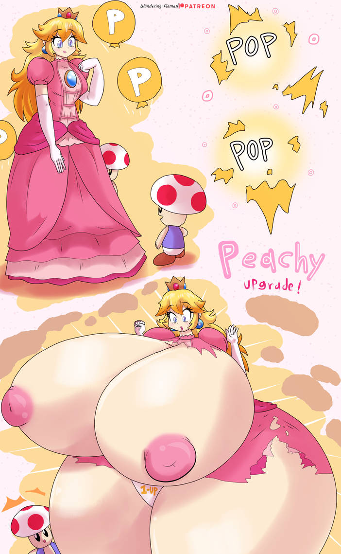 1boy 1girls ass ass_expansion breast_expansion breasts clothing dress female female_focus huge_ass huge_breasts hyper male mario_(series) multiple_views nintendo nipples p-balloon princess_peach super_mario_world text thick_thighs thighs toad_(mario) wandering-flames wide_hips