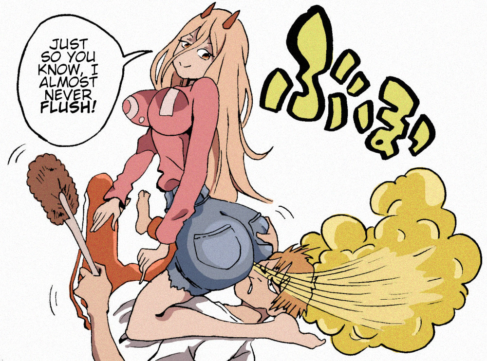 ass, ass on face, ass sniffing, big ass, chainsaw man, denji (chainsaw man), facesitting, fart, farting in face, female, power (chainsaw man), smothering, sniffing ass