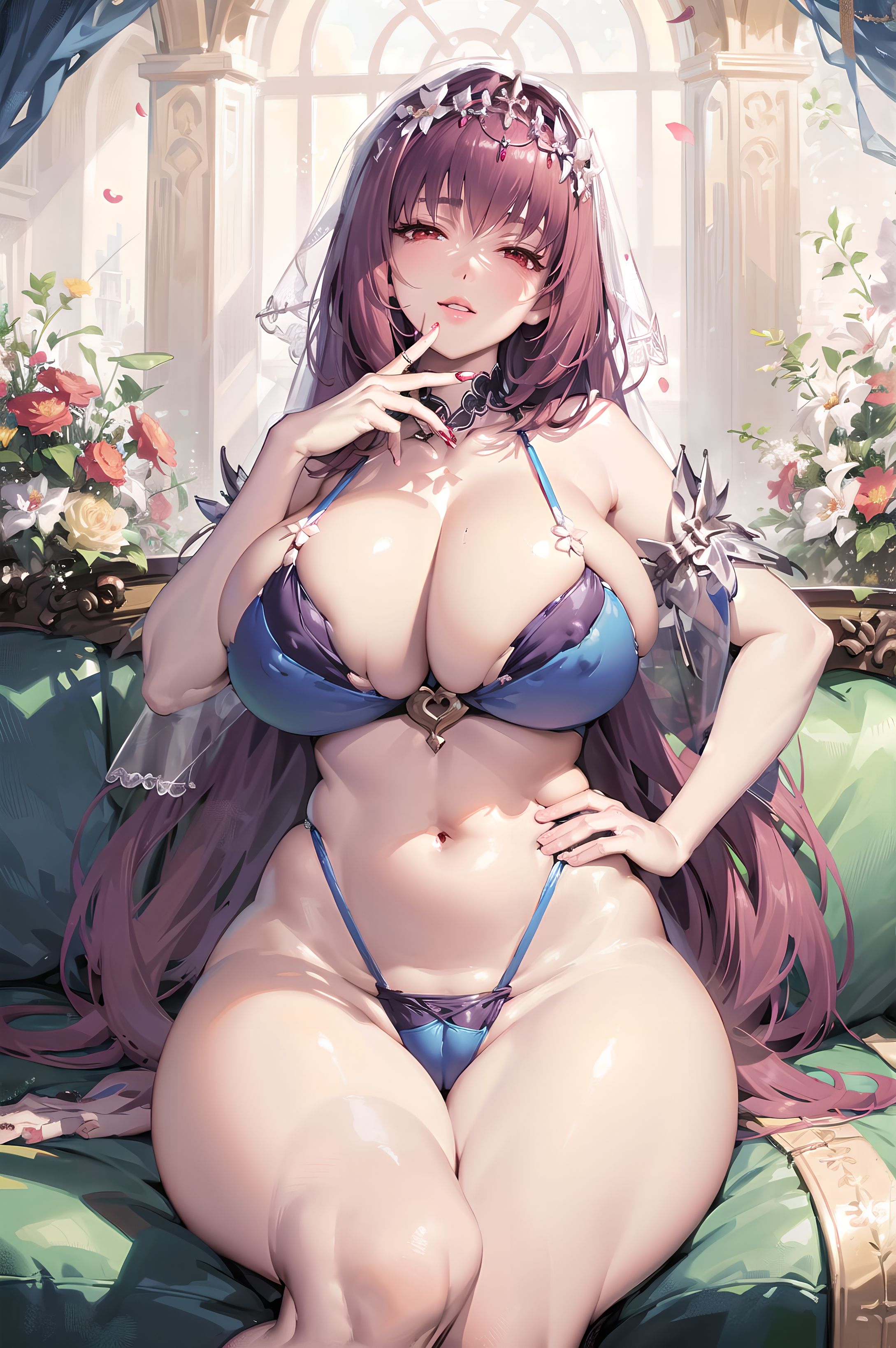 1girls, ai generated, breasts, curvy body, curvy female, curvy figure, fate (series), fate/grand order, female, female focus, female only, hi res, huge breasts, light skin, light-skinned female, purple hair, red eyes, scathach (fate), solo