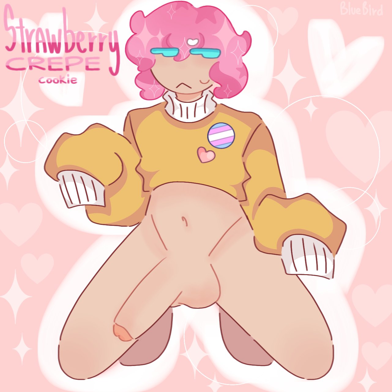 1boy, 1femboy, bluebird (artist), cookie run, femboy, male, male only, pink hair, strawberry crepe cookie, tagme