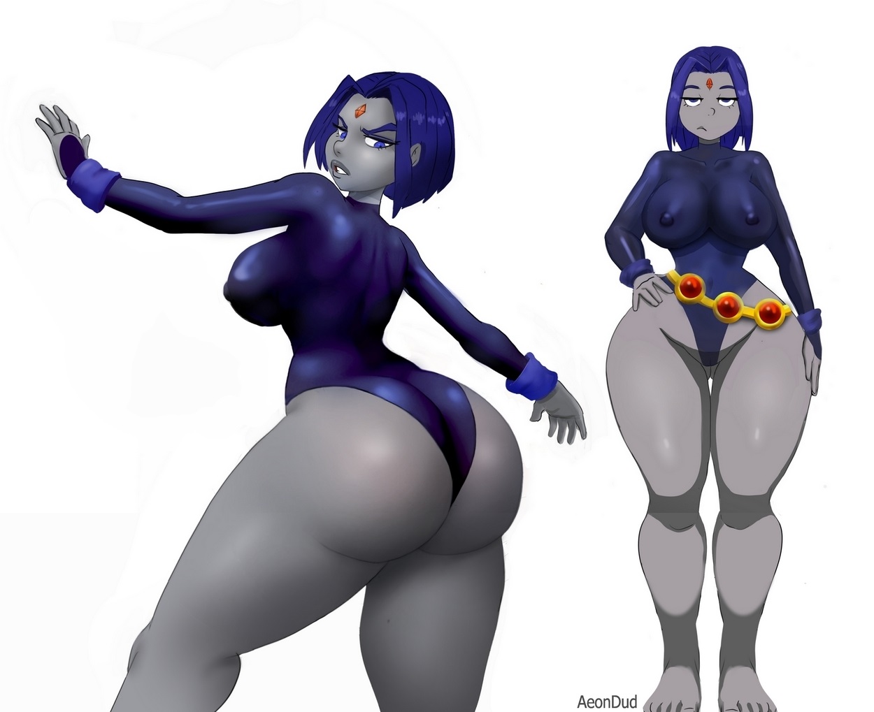 1girls, alternate version available, ass, back view, barefoot, belt, big ass, big breasts, big butt, boots, breasts, bubble ass, bubble butt, dc, dc comics, fat ass, feet, female, female focus, female only, leotard, nipple bulge, no shoes, rachel roth, raven (dc), rear view, superheroine, teen titans, teenage female, teenager, thick thighs, voluptuous teenager, white background, wide hips