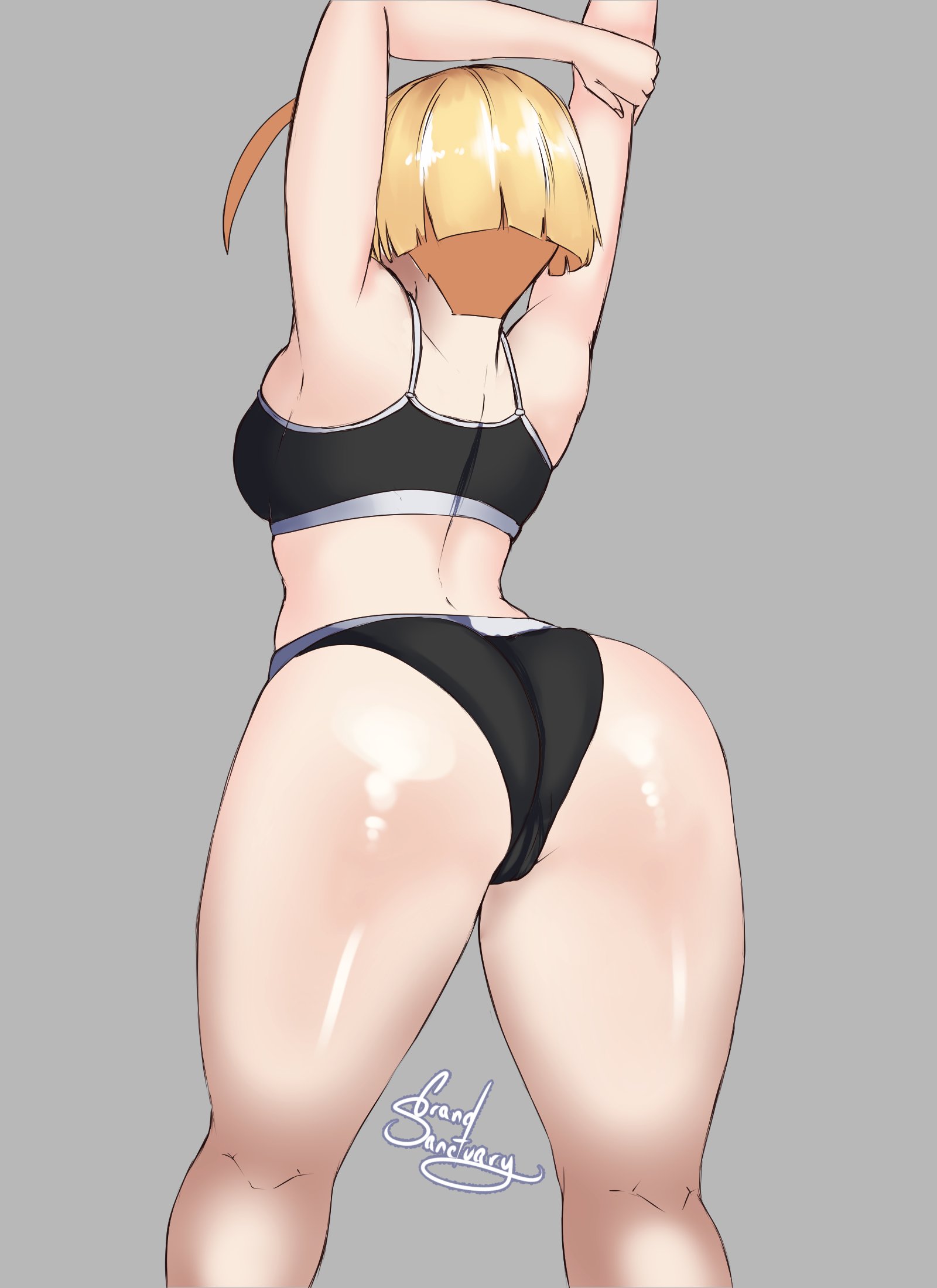 1girls, arms up, ass, back, back view, behind view, big ass, big butt, blonde female, blonde hair, cammy white, female, female only, grand sanctuary, large ass, light skin, light-skinned female, shiny skin, smooth skin, street fighter, street fighter 6, stretching, tagme, thick, thick ass, thick thighs, thighs, underwear, workout