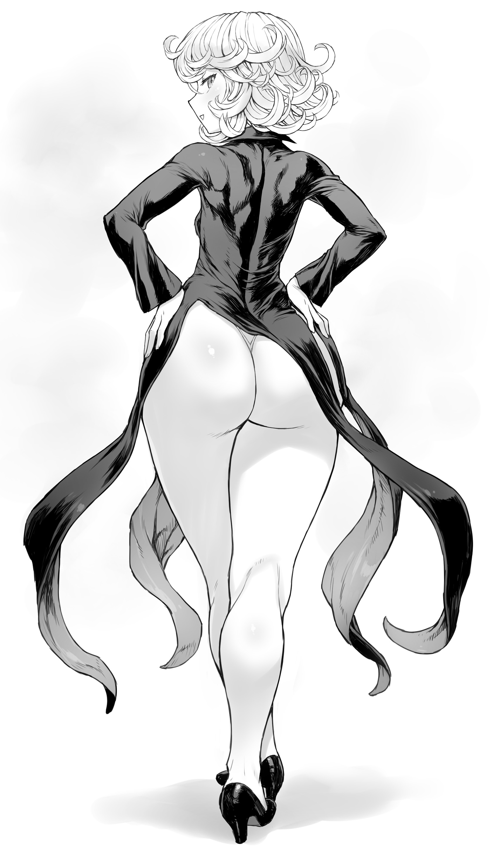 1girls, female, mogudan, monochrome, one-punch man, solo, solo focus, tatsumaki