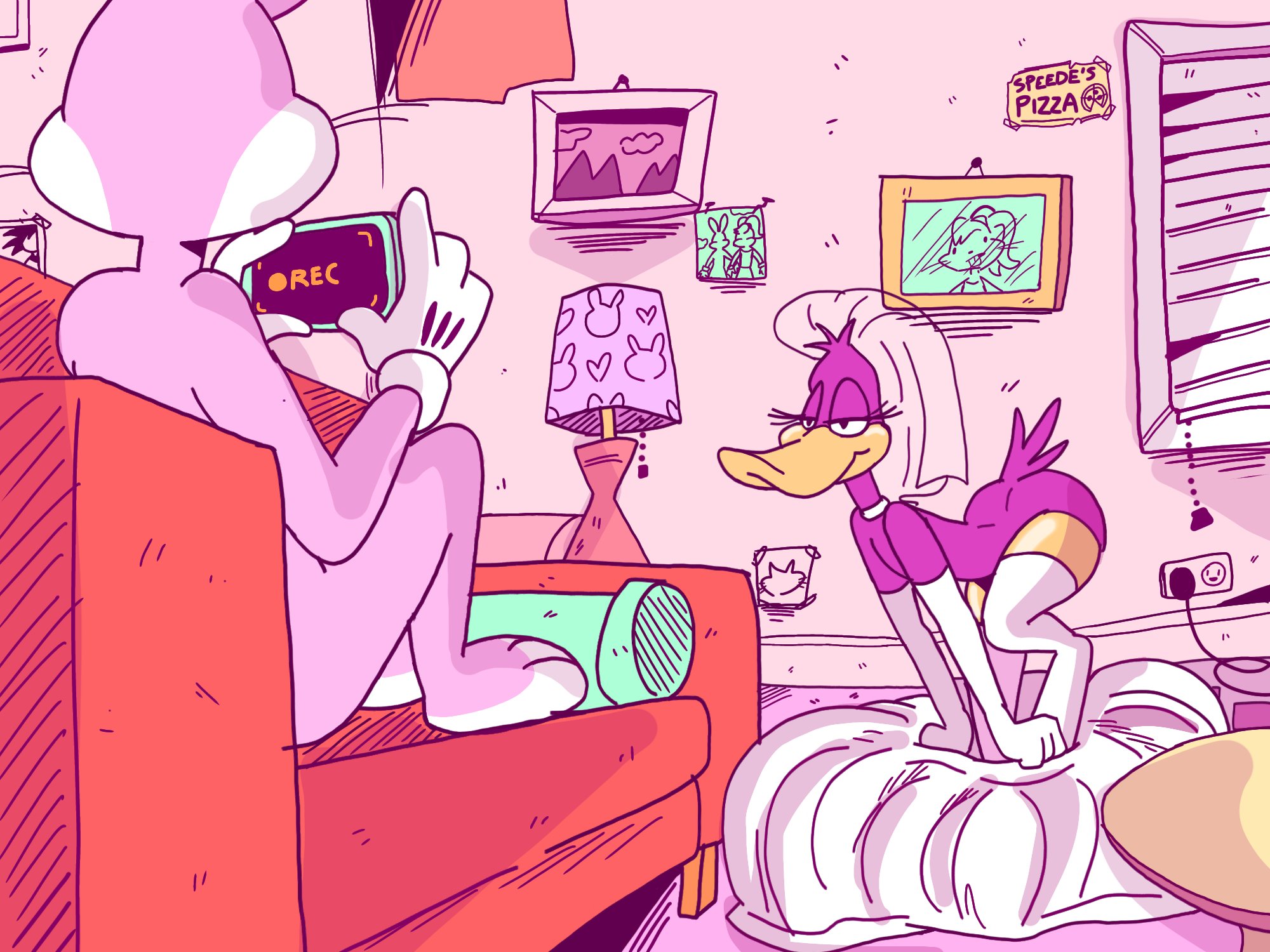 2023, 2boys, 4:3, anatid, anseriform, anthro, armchair, ass, avian, beak, bedroom eyes, bird, black body, black feathers, black tail, bugs bunny, building, cellphone, chair, clothed, clothing, crossdressing, daffy duck, detailed background, digital media (artwork), dress, duck, duo, feathers, fur, furniture, gay, girly, gloves, half-closed eyes, handwear, hi res, house, lagomorph, legwear, leporid, looking at another, looney tunes, male, male only, mammal, narrowed eyes, partially clothed, paws, phone, pornhub, purple body, purple fur, rabbit, recording, renita reed, seductive, short tail, sitting, smartphone, standing, stockings, table, tail, thick thighs, undressing, warner brothers, wedding dress, white clothing, white gloves, white handwear, white legwear, white stockings, yaoi