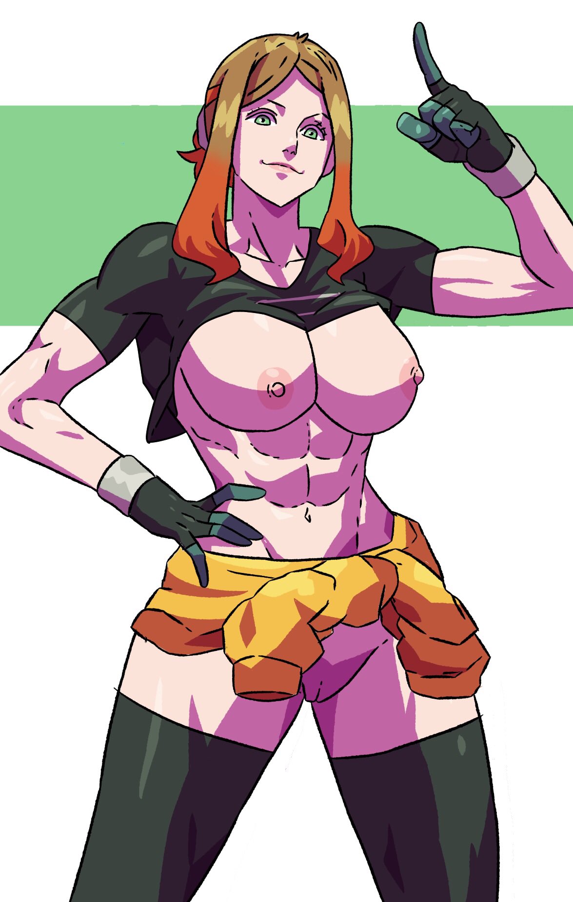 1girls abs artist_request blonde_hair breasts dark_blonde_hair female fit fit_female human human_only multicolored_hair muscles muscular_female naked naked_female nude nude_female orla_(pokemon) pokemon pokemon_(anime) pokemon_horizons red_hair two_tone_hair vagina