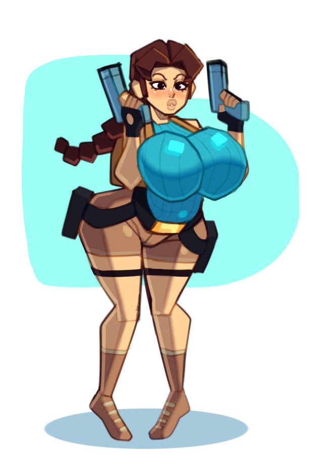 1girls backpack belt big_breasts bimbo blush breasts brown_hair clothing eyebrows female female_only firearm footwear gun handgun huge_breasts human lara_croft lara_croft_(classic) large_breasts legwear light-skinned_female light_skin lips low_poly pale_skin ponytail puffy_lips solo solo_female solo_focus somescrub thick_thighs thighs tomb_raider weapon wide_hips