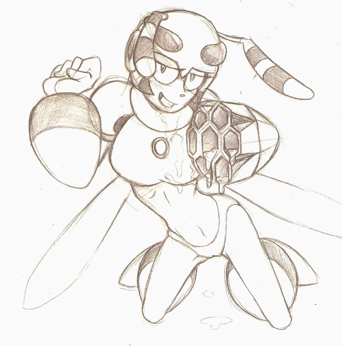 1girls breasts capcom facial female female_only honey honey_woman large_breasts large_feet large_hands mega_man mega_man(classic) robot_master sketch smile sony-shock traditional_media_(artwork) vesper_woman video_games wings