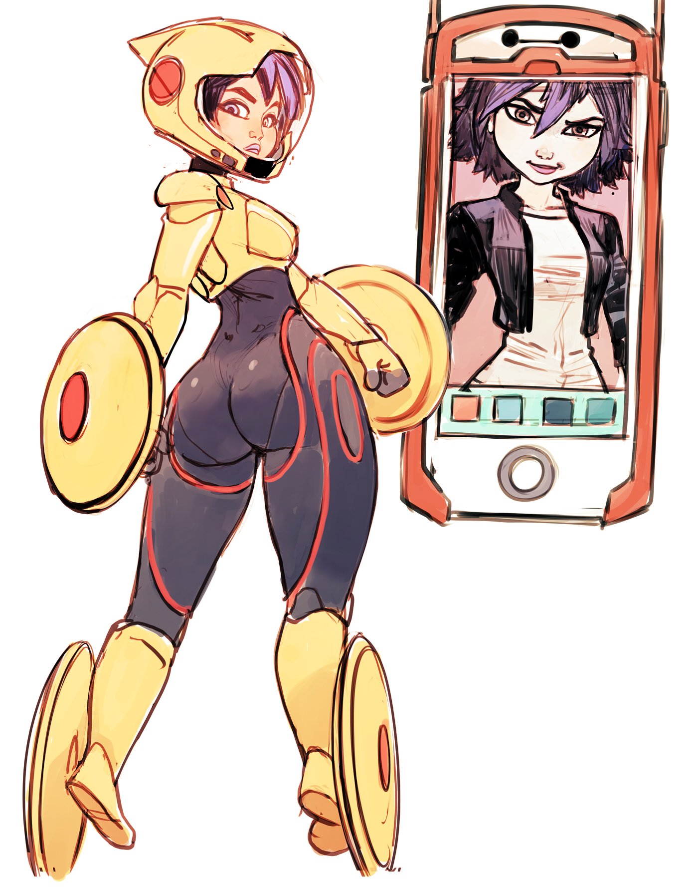 1girls, 2019, ass, baymax, big ass, big butt, big hero 6, bodysuit, female, go go tomago, gogo tomago, helmet, jjfrenchie, looking back, marvel, marvel comics, rear view, thick thighs, wide hips