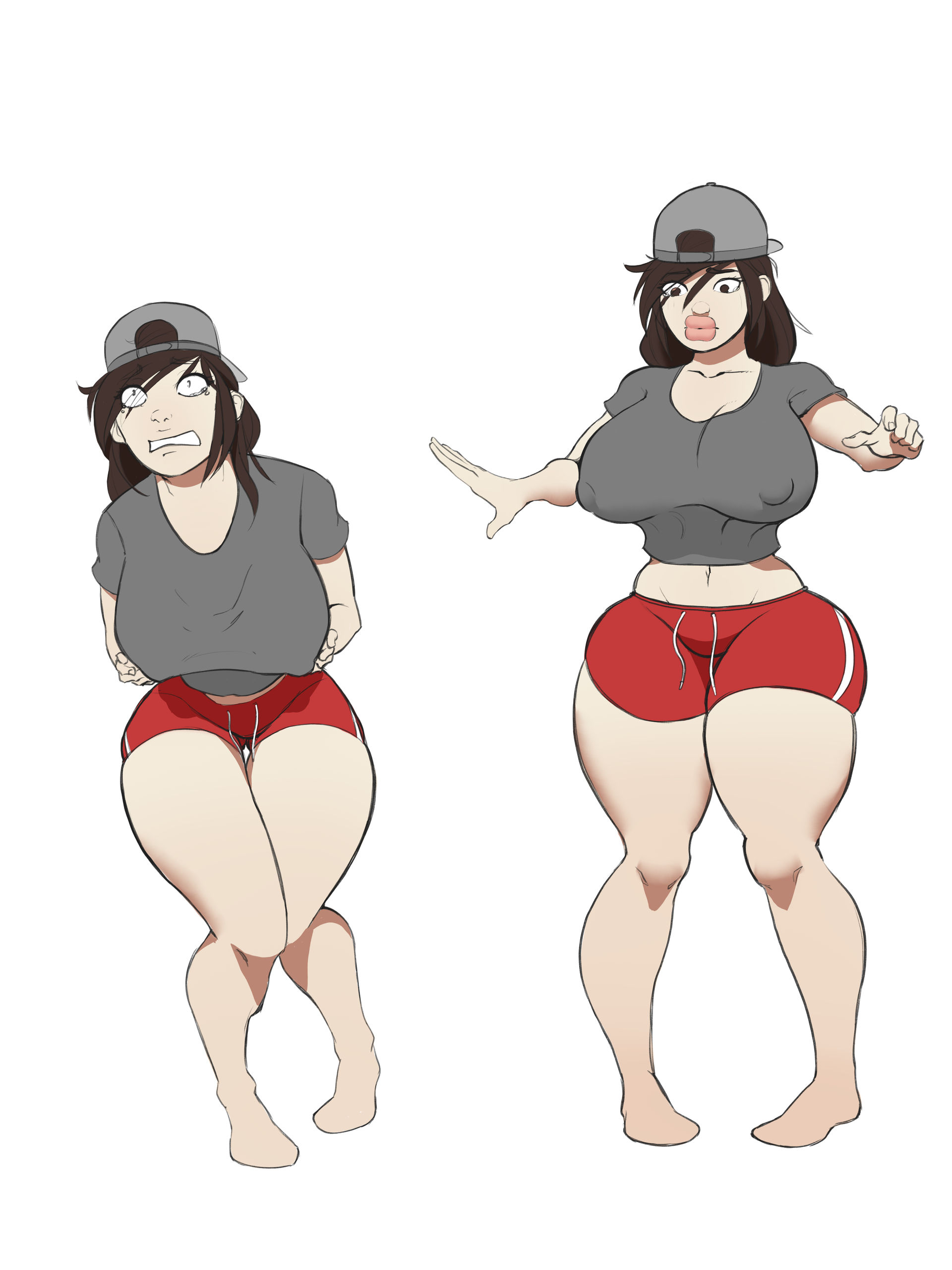 ass expansion, bimbo, bimbo lips, bimbofication, breast expansion, breast growth, breast growth (enlargement), breasts, brown hair, erect nipples, female, lip expansion, midriff, nipples, puffygirl1, short shorts, thick lips, thick nipples, tombo, tomboy, transformation, tummy