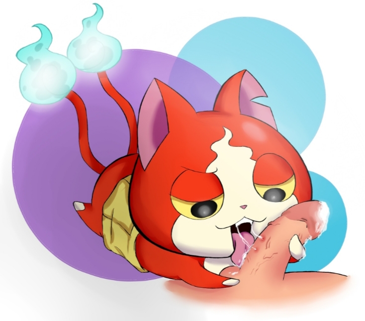 anthro cat cum_on_penis feral jibanyan level-5 penis sucking_penis yo-kai yo-kai_watch youkai youkai_watch yōkai