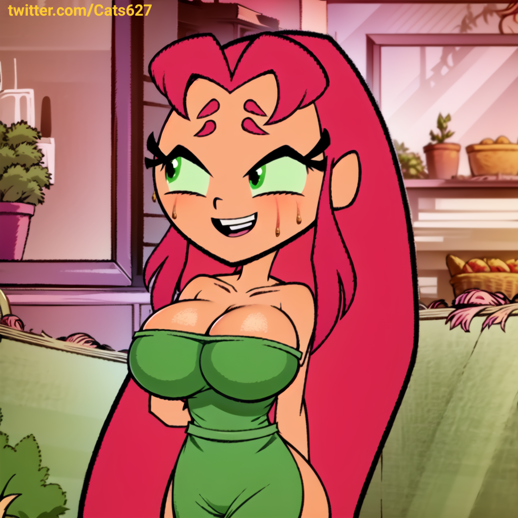 1girls, ai generated, ass, big ass, big breasts, big butt, breasts, cafe, cartoon network, cats62, dc, dc comics, female, iced latte with breast milk, koriand'r, meme, naked apron, pink hair, stable diffusion, starbucks, starfire, tagme, tamaranean, teen titans, teen titans go, teenage girl