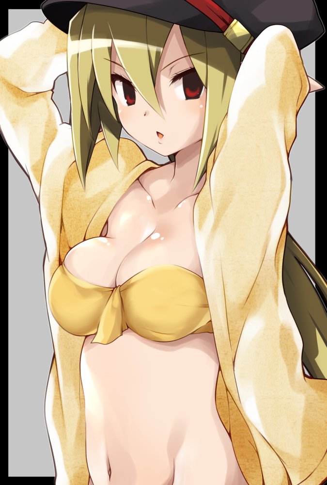 bikini bikini_top breasts cleavage disgaea disgaea_3 hands_behind_head hat iwasi_r large_breasts military_hat nippon_ichi_software open_clothes salvatore