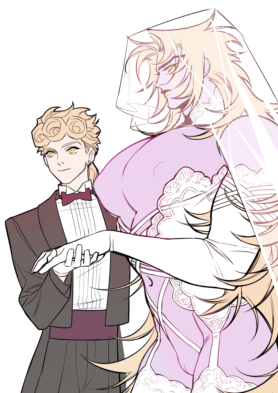 1cuntboy 2boys blonde_hair bridal_veil colored_skin cuntboy dio_brando elbow_gloves eyes_of_heaven father_and_son formal gay giorno_giovanna gloves green_eyes hand_grab heaven_ascension_dio height_difference huang_lia incest intersex jojo's_bizarre_adventure large_pectorals long_hair male/male multiple_boys muscular muscular_male navel nipples pectorals purple_skin pussy size_difference smile suit thick_thighs thighhighs thighs veil vento_aureo very_long_hair white_gloves