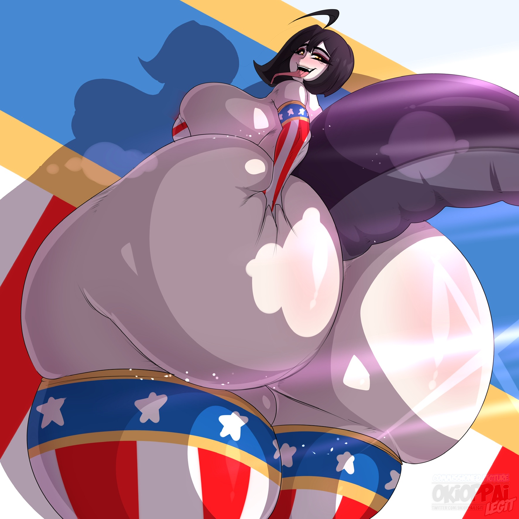 1girls, american flag bikini, ass, ass bigger than head, ass bigger than torso, breasts, enormous ass, female, huge breasts, hyper, hyper ass, indie virtual youtuber, looking back, okioppai, saavlewd, short hair, snake girl, solo female, tagme, tail, virtual youtuber