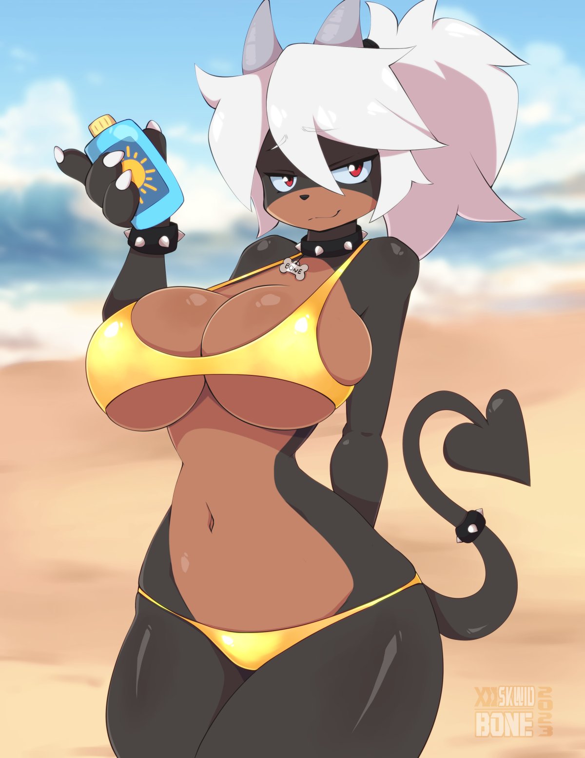 big_breasts bikini bone_(skwidbone) breasts female houndoom pokémon pokémon_(species) pokemon pokemon_(species) skwidbone thick_thighs wide_hips