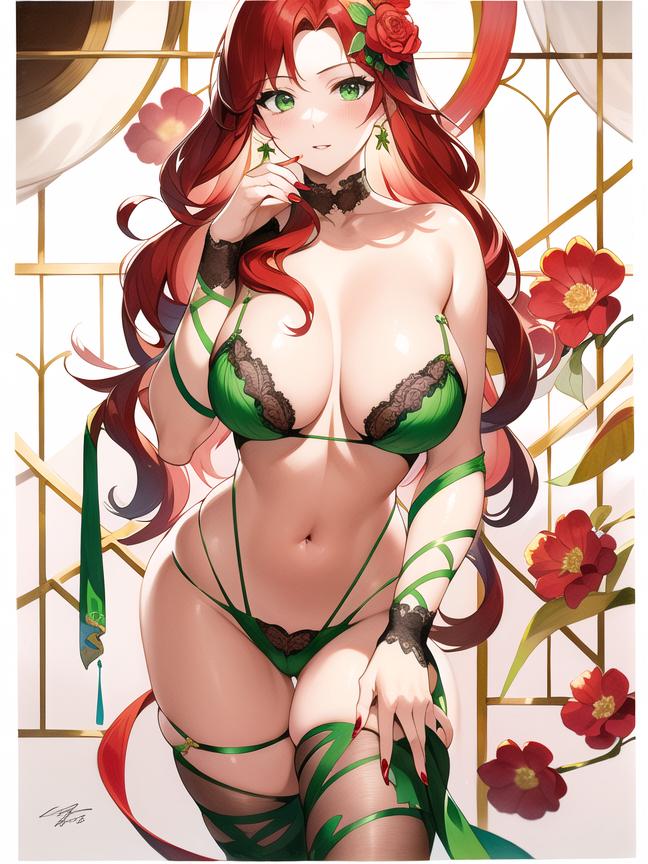 braw flowers green_eyes red_hair rose_in_hair