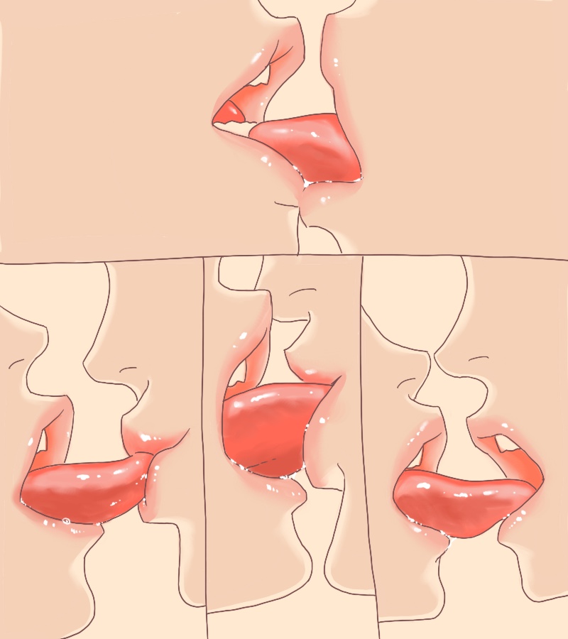 2girls, aesthetic, female, french kiss, kissing, light skin, light-skinned female, lipstick, mouth, mouth fetish, original, pink lipstick, saliva, saliva on tongue, simple background, tongue, tongue kiss, tongue out, white background, yuri