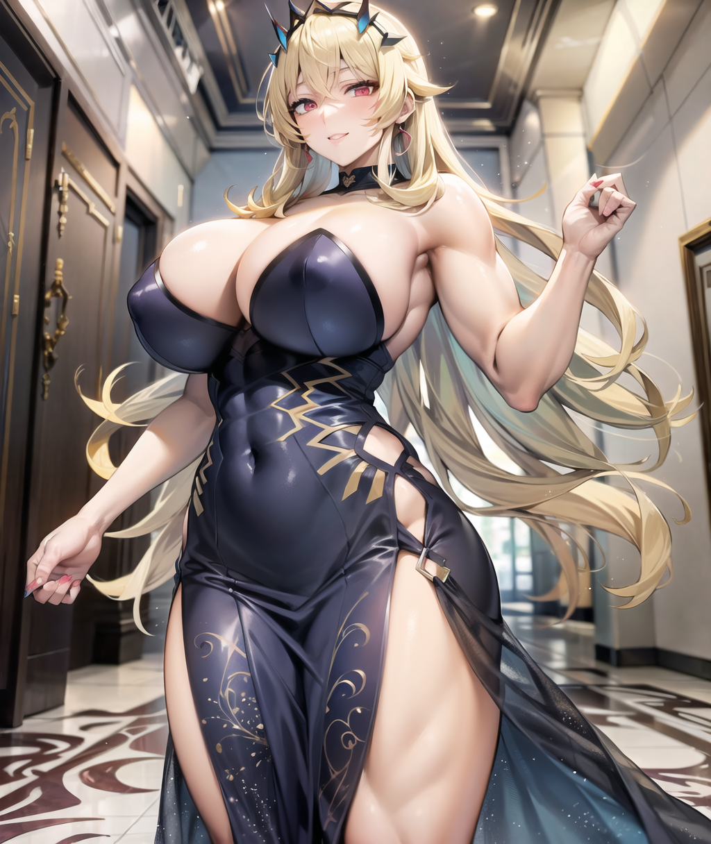 1girls, ai generated, barghest (gawain) (fate), blonde hair, breasts, fate/grand order, female, heterochromia, huge breasts