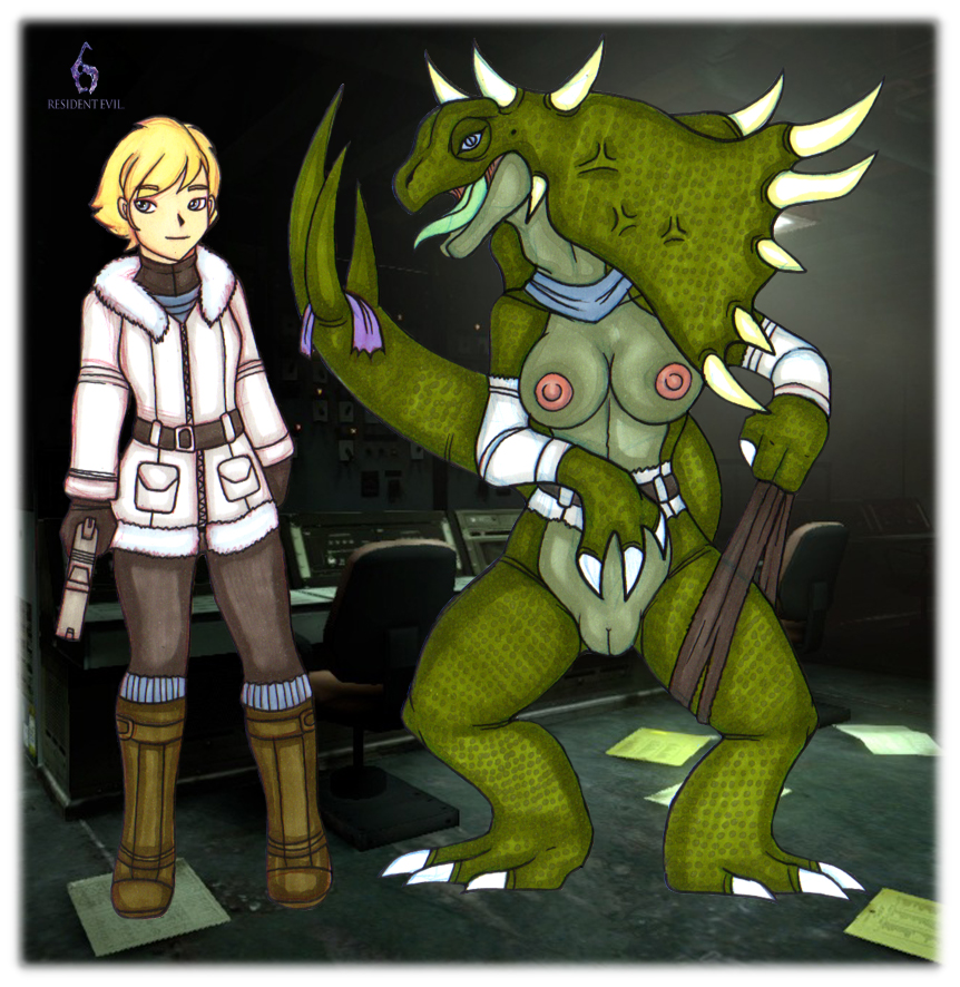 3_fingers 3_toes after_transformation alternate_species anthro aroused aroused_face aroused_smile bald barefoot bedroom_eyes before_and_after belly_scales belt big_breasts blonde_hair blue_eyes blue_sclera boots border bottomless bow_experiment_(resident_evil) breasts capcom chair claws clothed clothing computer console detailed_background digitigrade english_text enjoying erect_nipples feet female fingers footwear forced forced_transformation frill_(anatomy) front_view furniture genitals gloves green_body green_scales gun hair hand_over_crotch handgun handwear holding_gun holding_object holding_weapon huge_breasts human inside ivanks jacket leggings legwear lizard long_neck long_tail long_tongue looking_at_viewer looking_away looking_pleasured lust_transformation mammal mental_transformation moan mostly_nude narrowed_eyes nipples non-mammal_breasts non-mammal_nipples number office_chair open_mouth panties paper pistol pupils purple_clothing purple_panties purple_underwear pussy ranged_weapon reptile resident_evil scales scalie screencap screencap_background seductive sherry_birkin sherry_birkin_(resident_evil) short_hair side_view slit_pupils smile snout socks solo species_transformation spiked_tail spikes spikes_(anatomy) spread_legs spreading standing strelats_(resident_evil) sweater tail tearing_clothing text thick_thighs toe_claws toes tongue tongue_out topless topwear torn_clothing torn_panties torn_underwear transformation transformation_through_technology turtleneck underwear weapon white_body white_border white_claws white_skin zipper