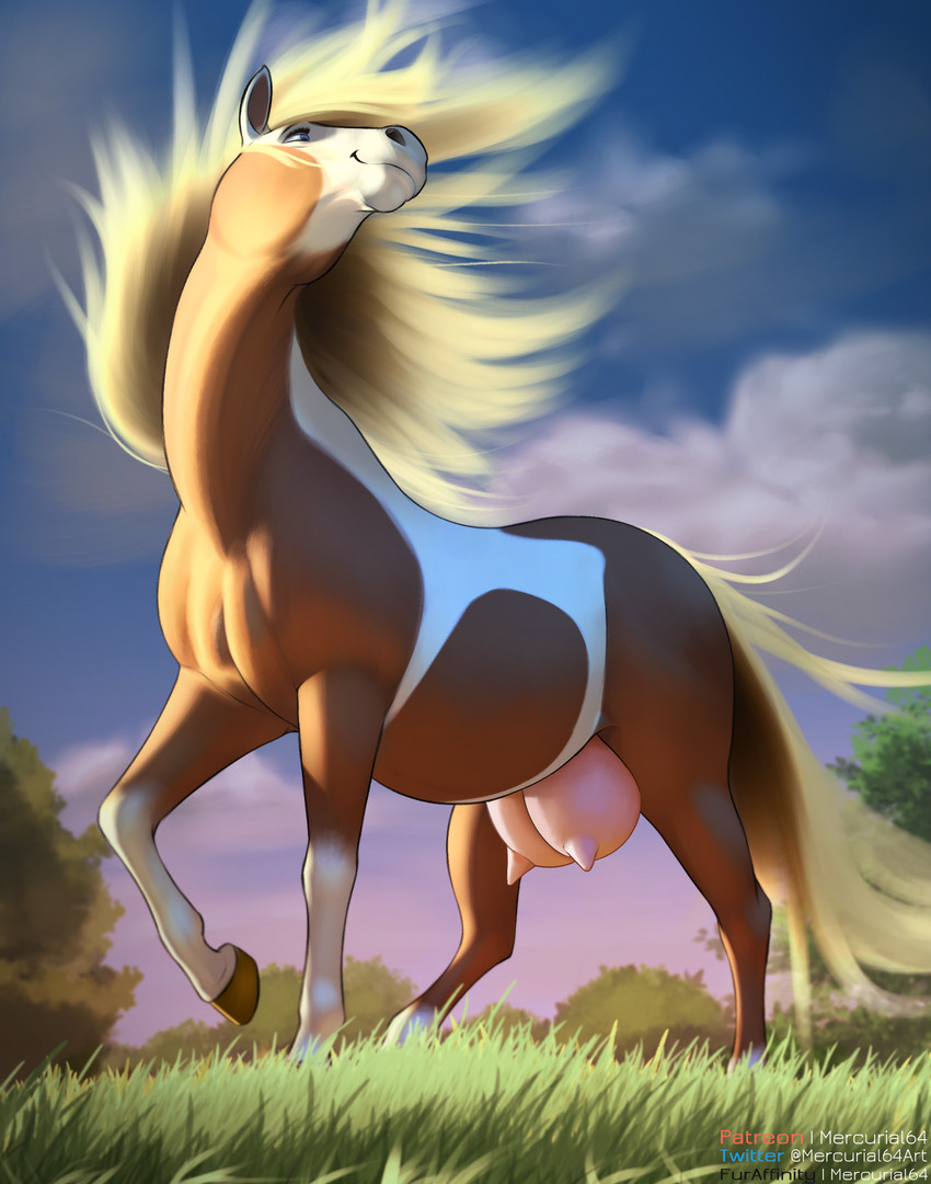 1girls 2020 big_crotchboobs blue_eyes crotchboobs detailed_background dreamworks equid equine female female_only feral feral_only furaffinity_username hooves mercurial64 multicolored_body nipples non-human_areolae patreon_username rain_(cimarron) spirit:_stallion_of_the_cimarron twitter_username udders