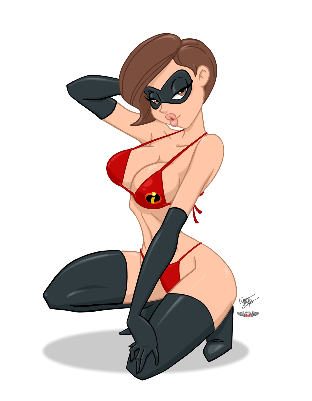 1girls, aeolus06, arm behind head, armwear, bikini, bimbo, breasts, brown eyes, brown hair, busty, cleavage, clothing, color, disney, elastigirl, eyelashes, eyewear, female, female only, footwear, gloves, handwear, helen parr, human, kneeling, large breasts, legwear, lipstick, long gloves, looking at viewer, mask, milf, phillipthe2, pixar, short hair, smooth skin, solo, the incredibles, thick lips, thighhigh boots, voluptuous, white background