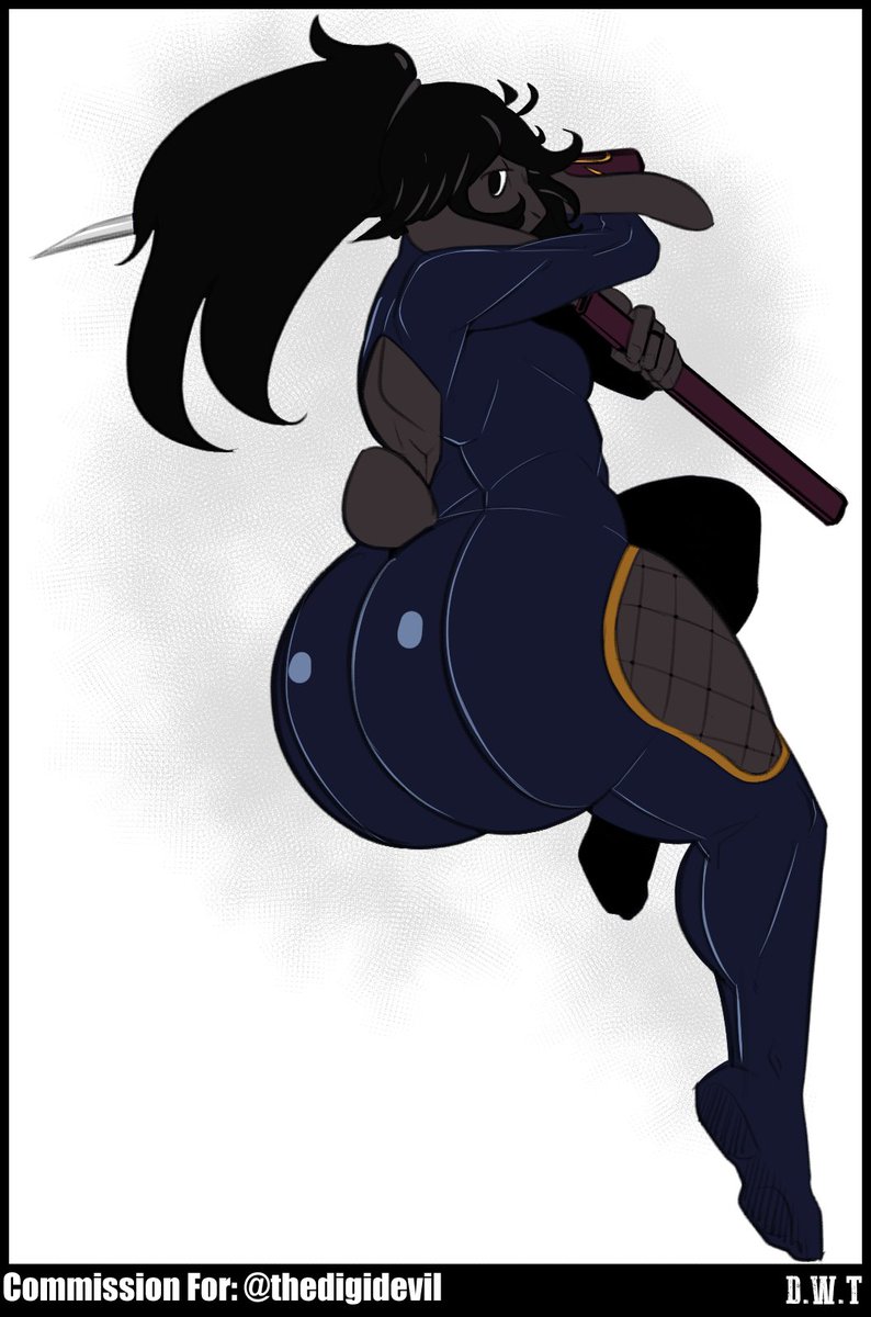 1girls 2021 anthro artist_name ass ass_focus back_cutout big_ass black_hair bodysuit bottom_heavy commission dat_ass dongwongtang english_text fat_ass female furry holding_sword holding_weapon huge_ass large_ass long_hair original original_character pose presenting_hindquarters rear_view solo solo_focus sword text thick_thighs white_background wide_hips