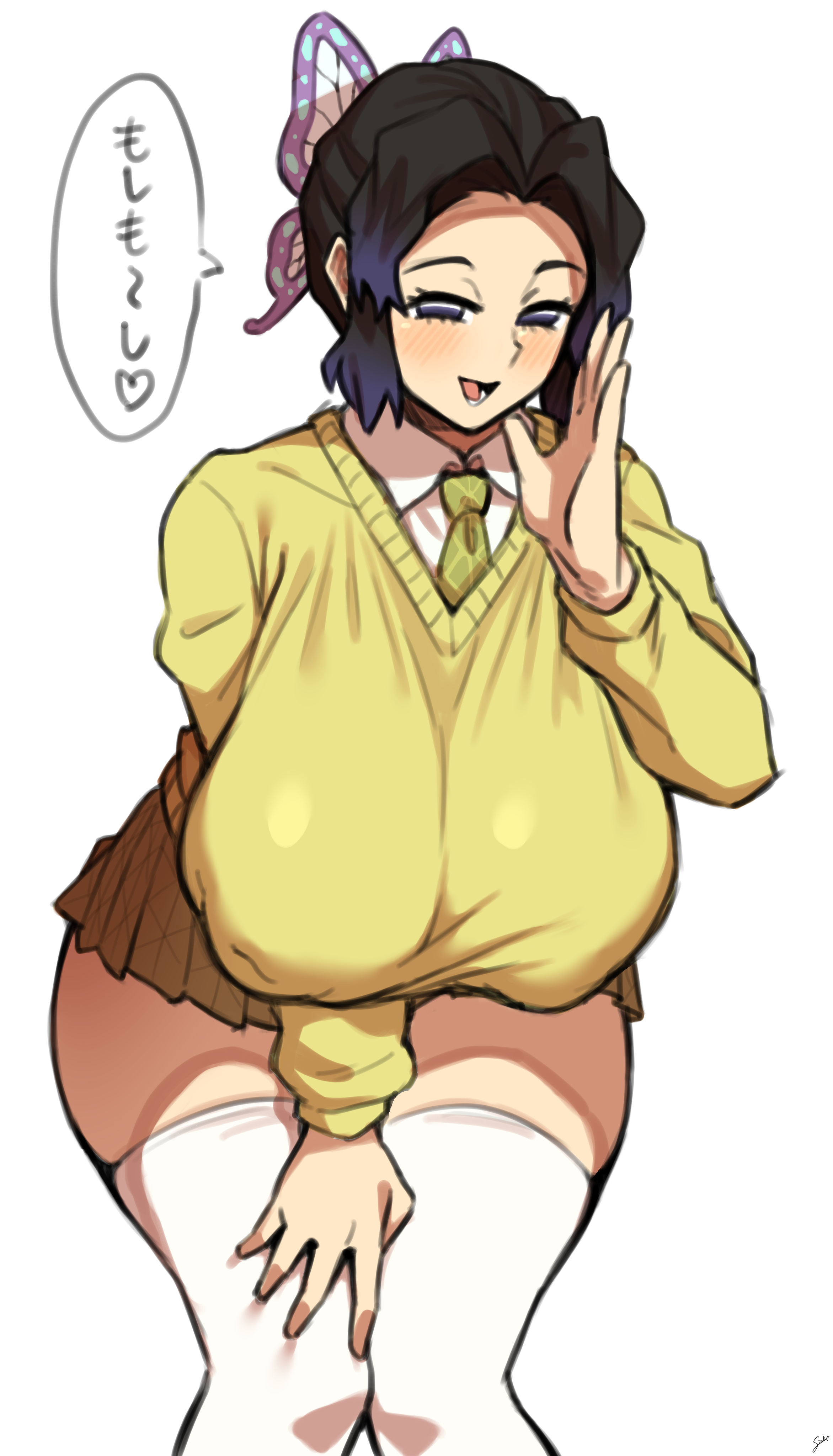 1girls, big breasts, big thighs, blush, breasts, busty, clothed, clothed female, clothing, coffeelove68, demon slayer, female, female only, huge breasts, huge thighs, kimetsu no yaiba, kochou shinobu, large breasts, large thighs, official alternate costume, purple eyes, school uniform, schoolgirl, solo, solo female, thick thighs, thighs, translation request, voluptuous, white stockings