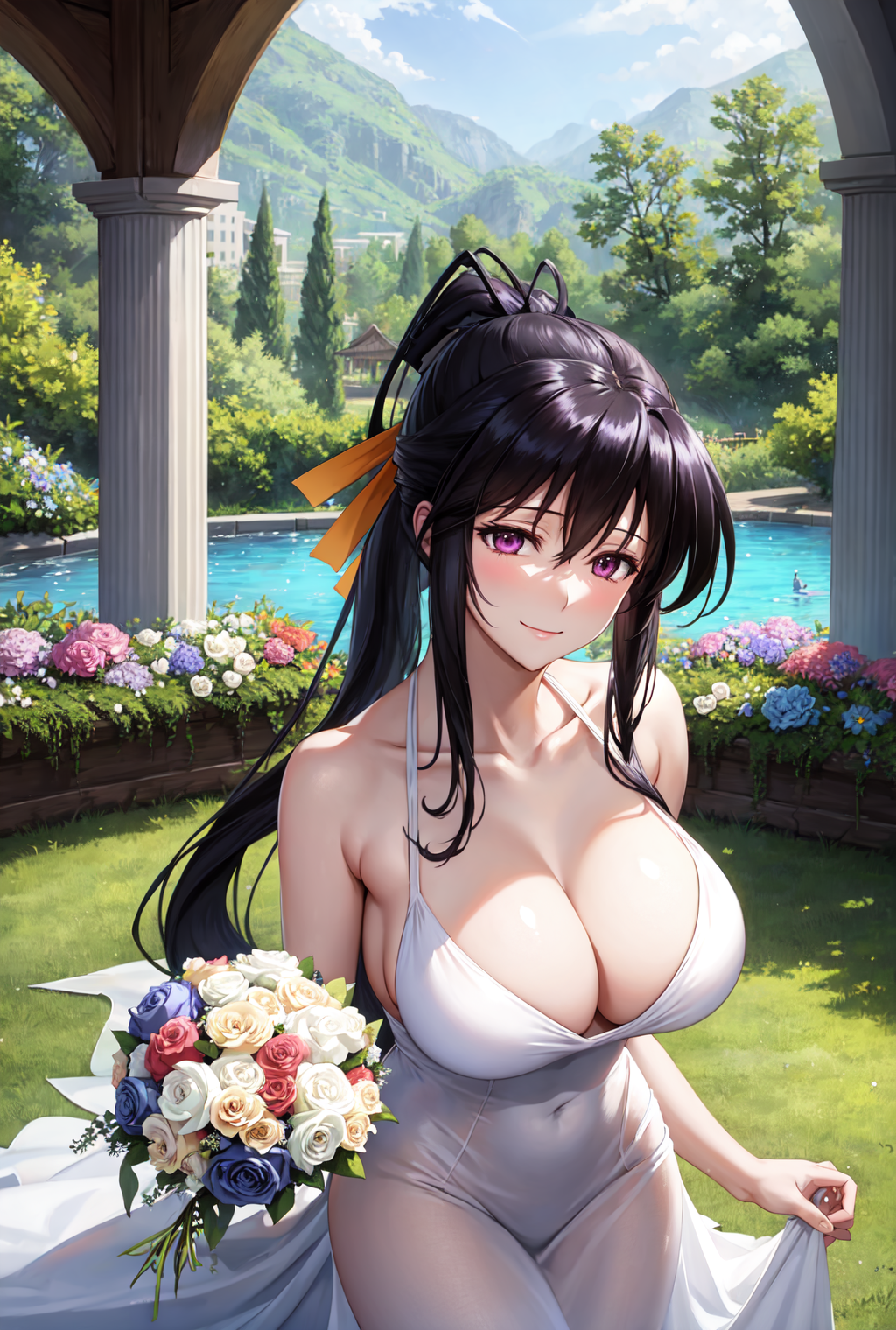 1girls, ai generated, akeno himejima, breasts, curvaceous, curvy body, curvy female, female, female focus, hi res, high school dxd, huge breasts, seductive look, solo female, solo focus, stable diffusion, voluptuous, voluptuous female, wedding, wedding dress