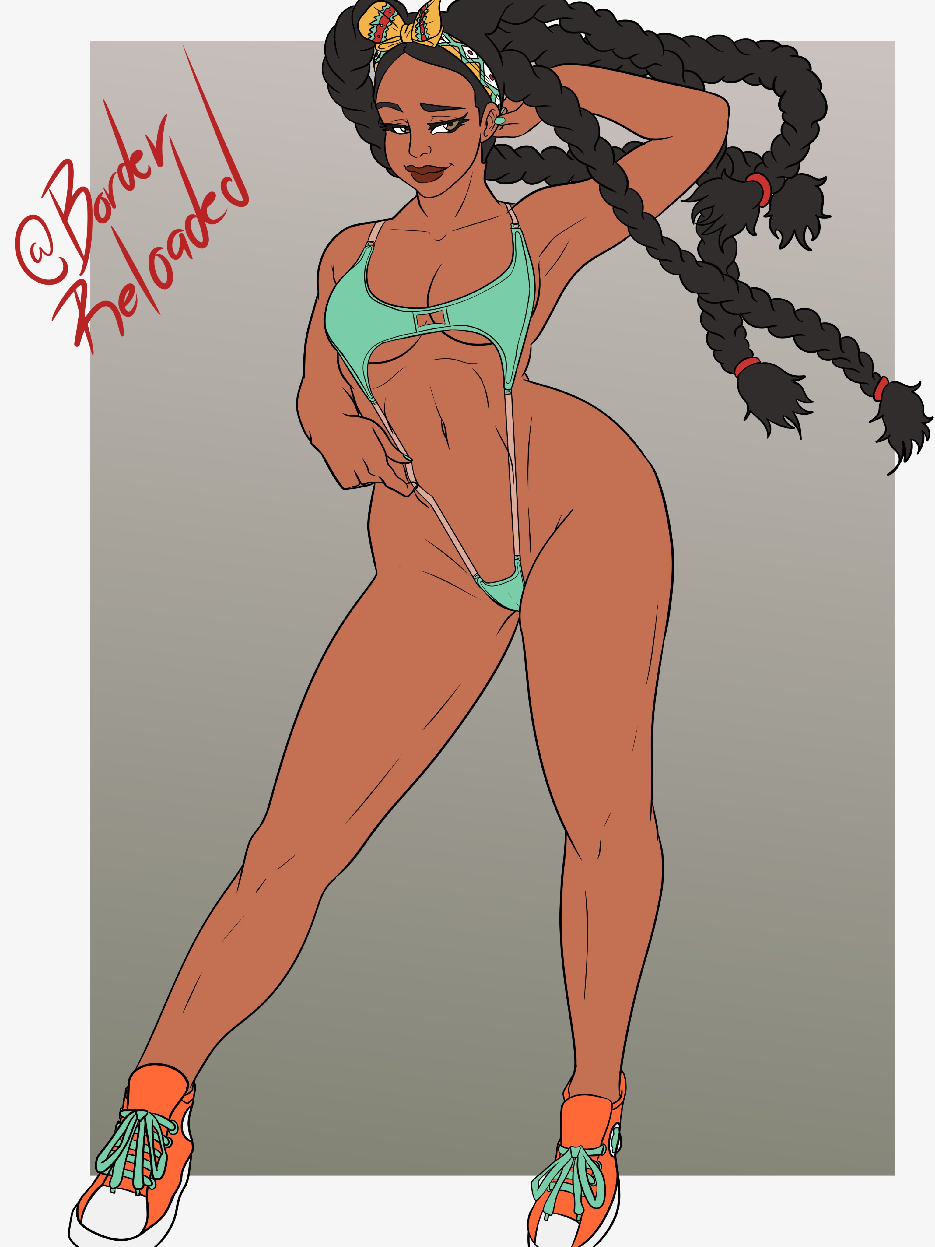 1girls, borderreloaded, braided hair, capcom, dark skin, dark-skinned female, female, female only, kimberly jackson, shoes, street fighter, street fighter 6, swimsuit