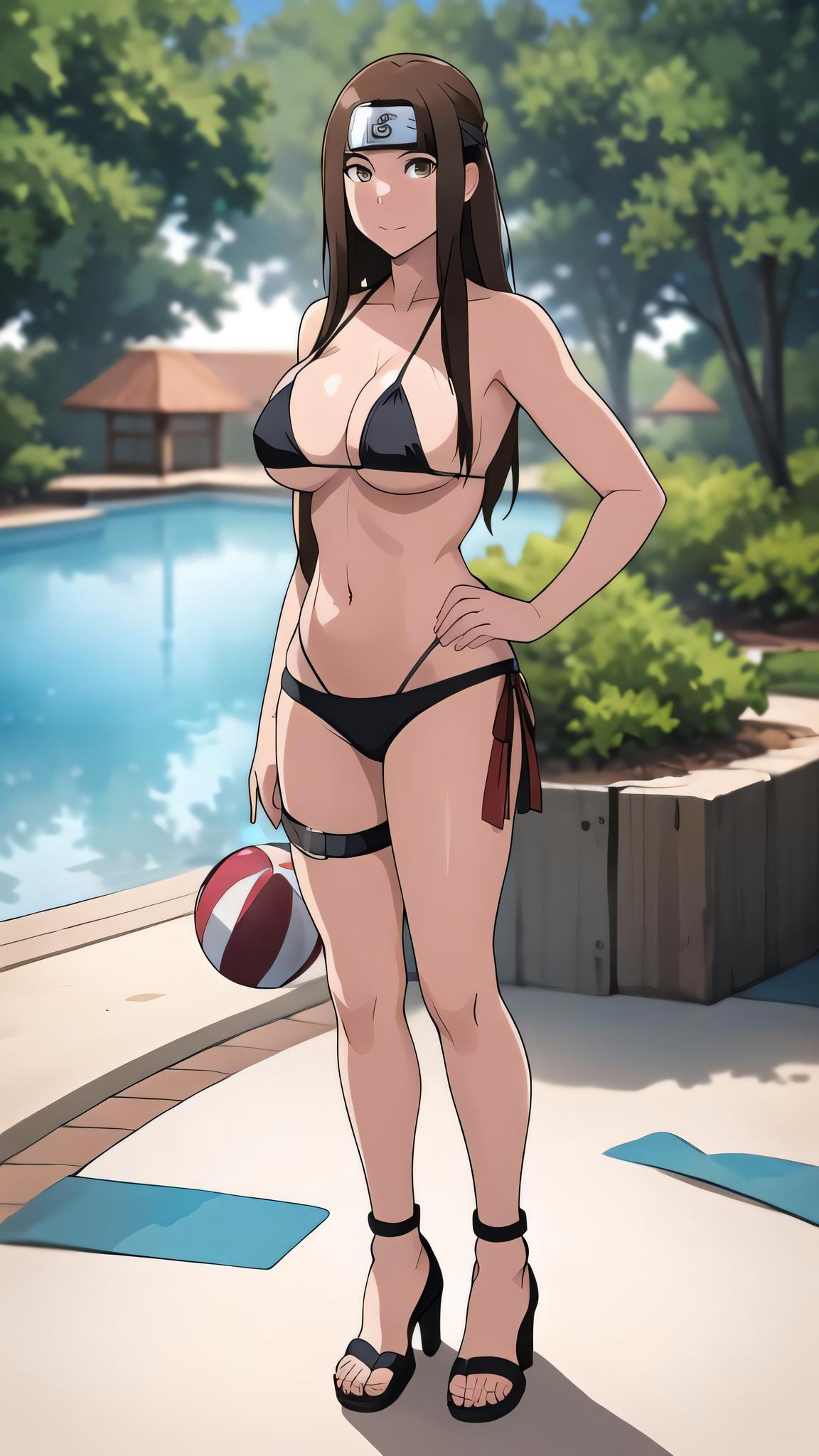 ai_generated ai_mirror big_breasts bikini breasts naomi_wu naruto naruto_(series) ninja poolside public sexy_cyborg small_top