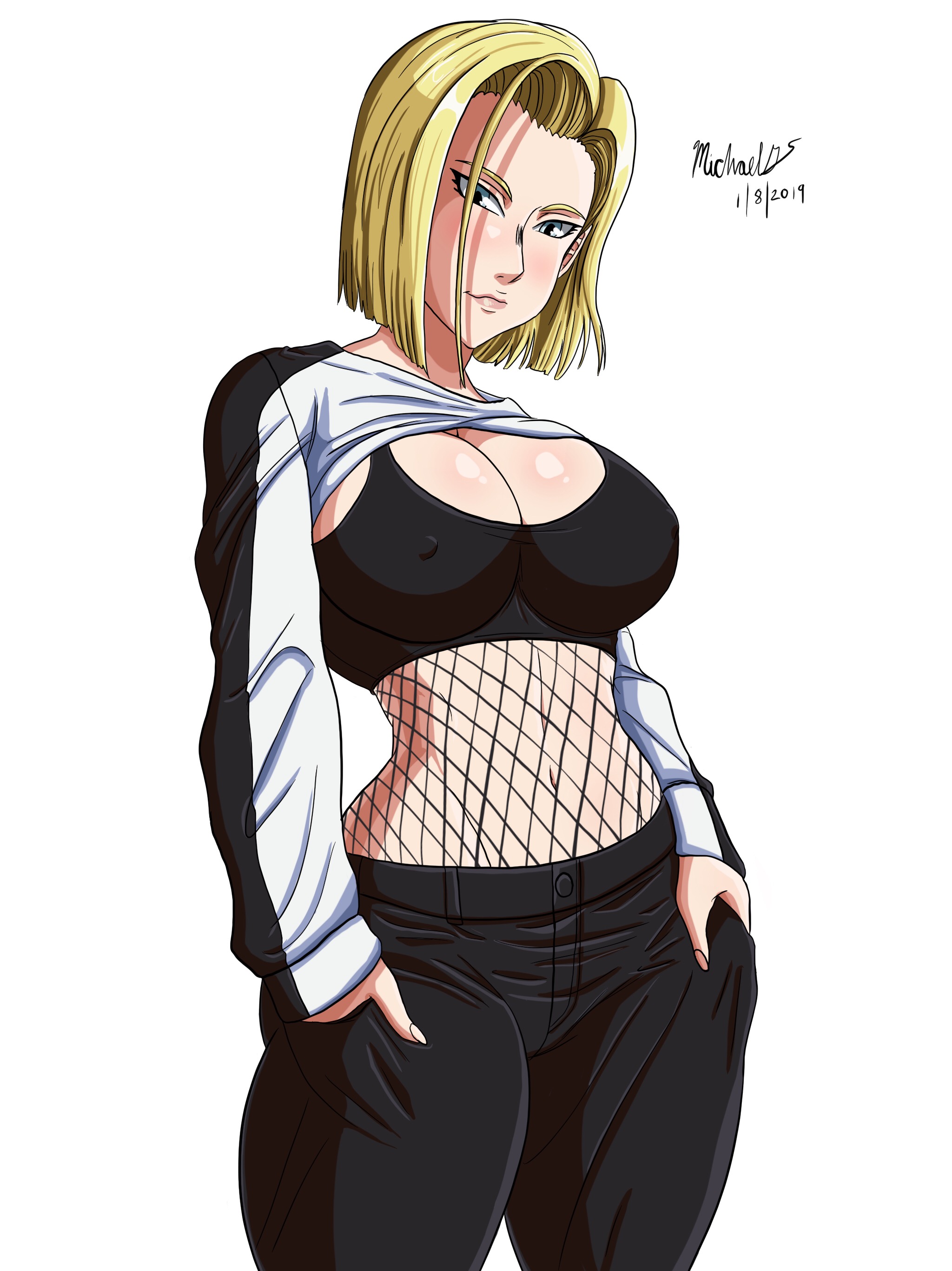 1girls, android 18, ass, blonde hair, blue eyes, breasts, cameltoe, cleavage, curvy, dragon ball, erect nipples, female, huge areolae, huge ass, large breasts, ninja-8004, nipples, puffy nipples, pussy, short hair, thick lips, voluptuous, wide hips