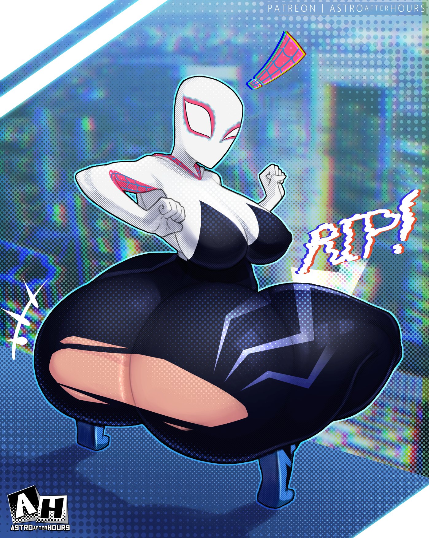 1girls, ass, big ass, bubble butt, crouching, fat ass, female, female only, gwen stacy, huge ass, ignantastro, large ass, looking back, marvel, marvel comics, massive ass, solo, spider-gwen, spider-man (series), squatting, thick ass, thick thighs, torn open bottoms, wardrobe malfunction, wide hips