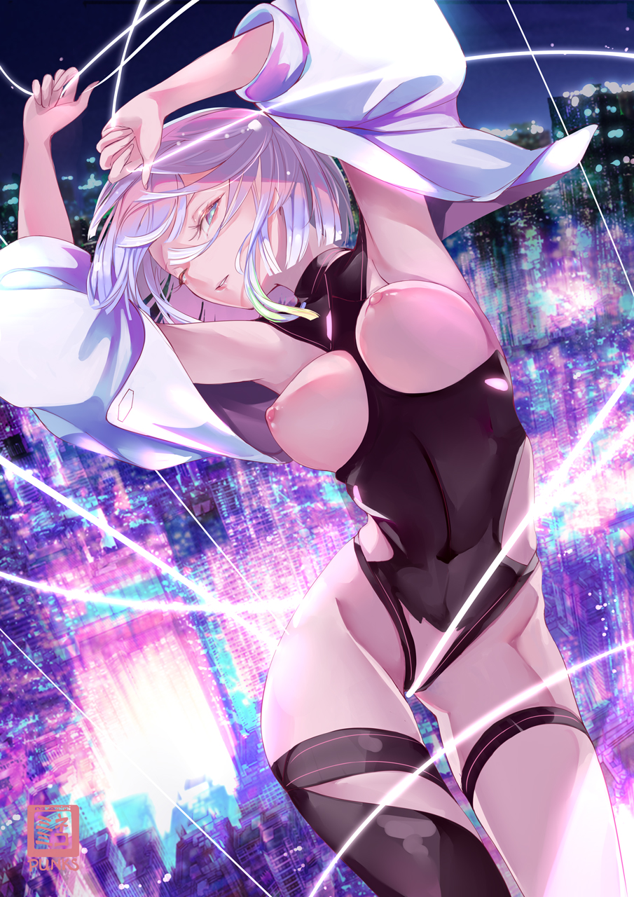 1girls big_ass big_breasts cd_projekt_red cybernetics cyberpunk:_edgerunners cyberpunk_2077 cyborg female female_only leotard light-skinned_female lucyna_kushinada monowire nekomimipunks studio_trigger