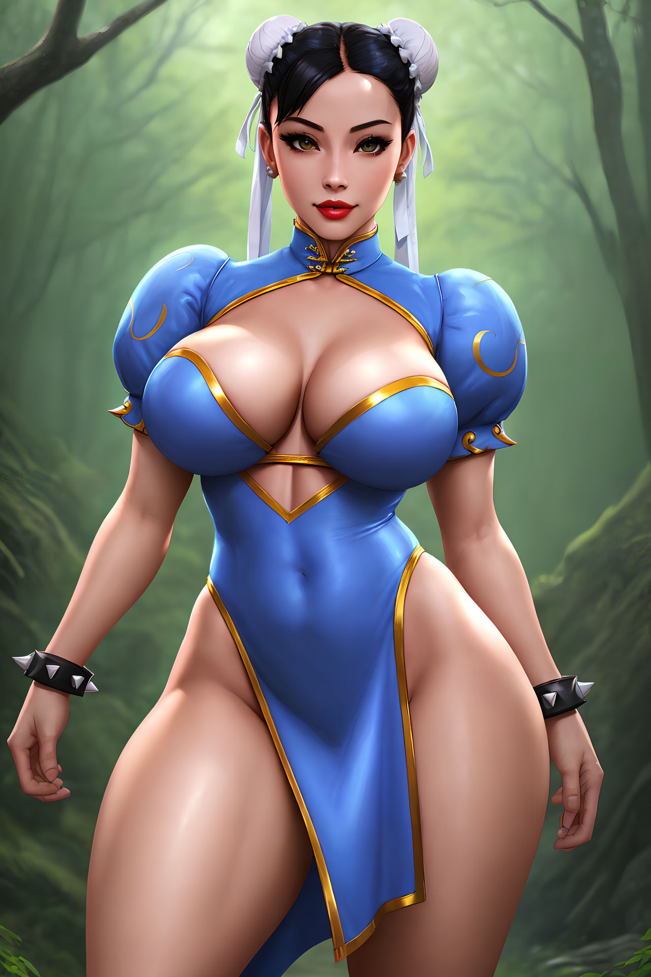 1girls, abs, ai generated, asian, asian female, ass, big ass, big breasts, breasts, bubble ass, bubble butt, capcom, chun-li, dress, female, female only, huge ass, large breasts, looking at viewer, muscular, muscular female, nekouda, skin tight, solo, standing, street fighter, thick thighs, wide hips