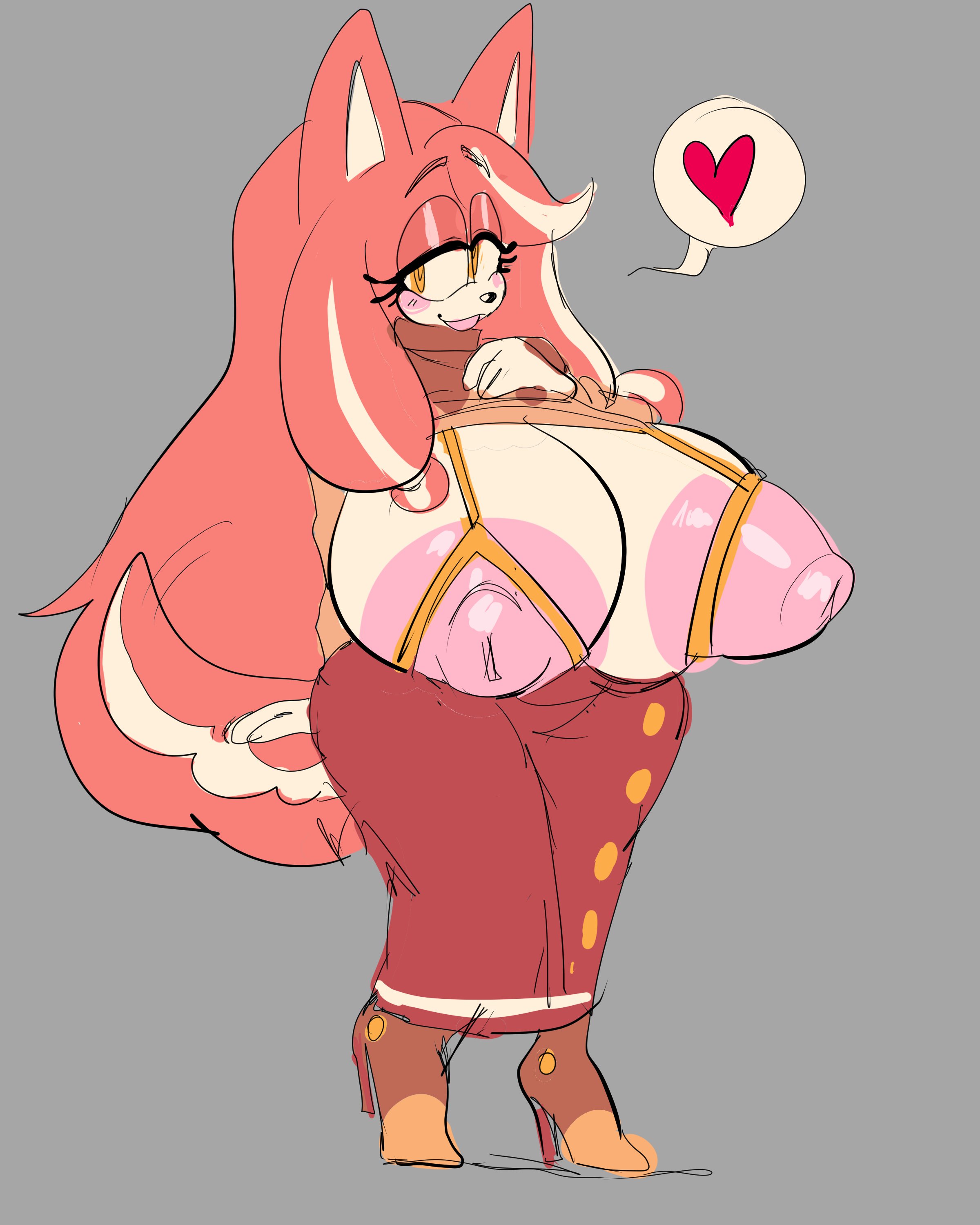 <3, 2023, big breasts, blush, breasts, conductor's wife (sonic), dedoggyskullz, female, huge breasts, looking at viewer, nipples, sega, shirt up, sonic (series), tagme, the murder of sonic the hedgehog