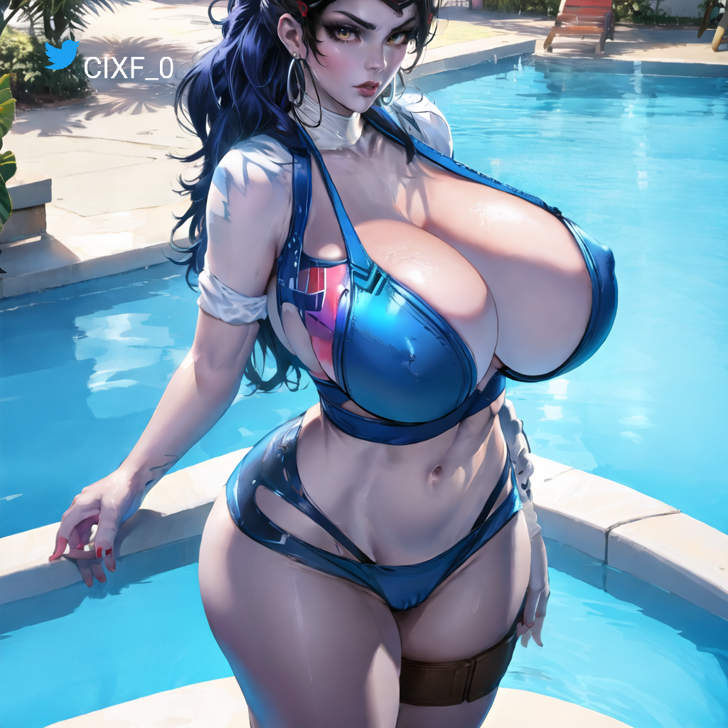 ai_generated big_breasts bikini cixf huge_breasts overwatch poolside thick_thighs widowmaker