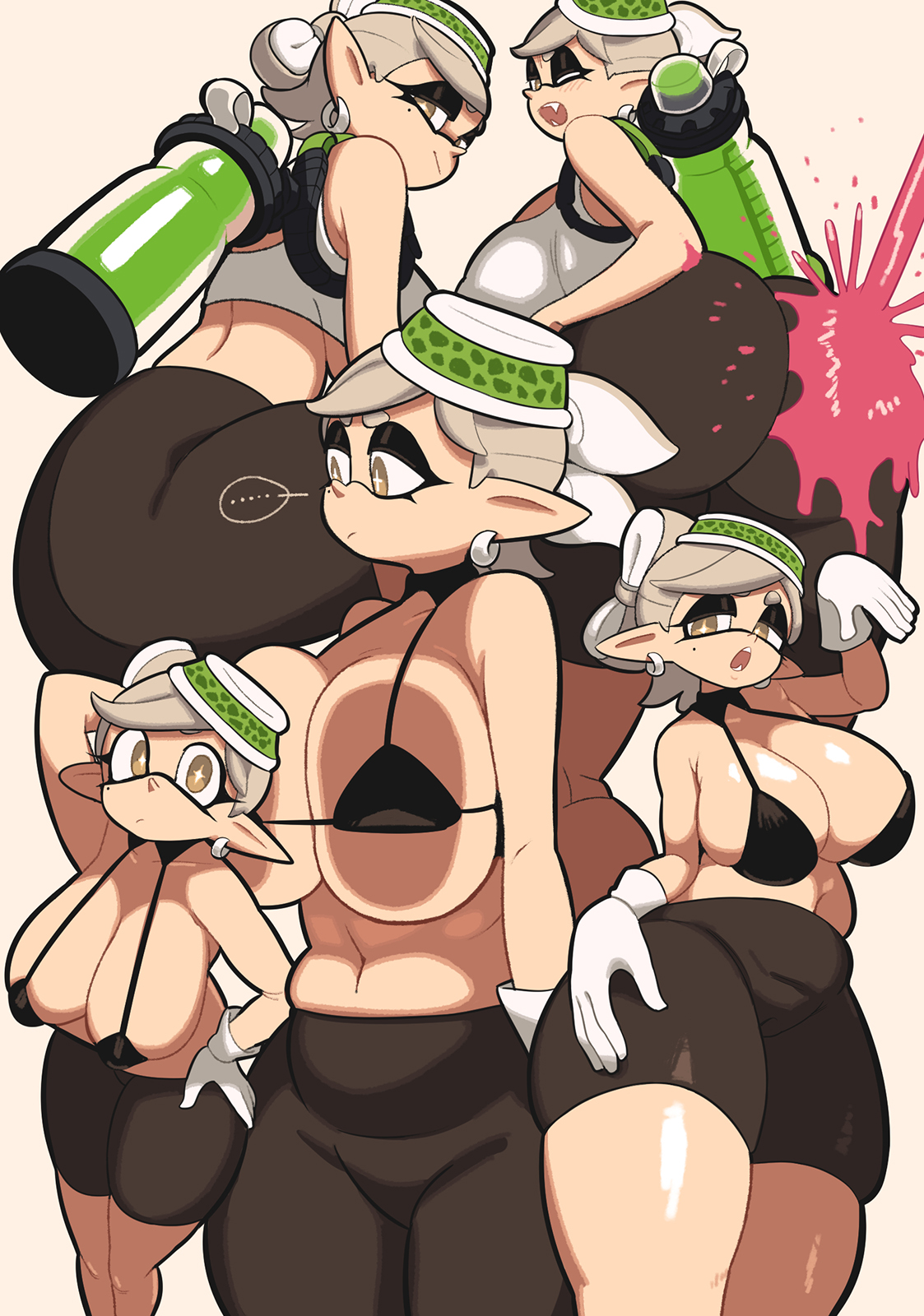1girls, ass, big ass, big breasts, big cleavage, bikini, breasts, breasts bigger than head, bubble ass, bubble butt, butt crack outline, chubby, cleavage, female, hips, huge ass, huge breasts, ink, ink on ass, inkling, light skin, light-skinned female, marie (splatoon), massive breasts, nintendo, pointy ears, posing, short shorts, shorts, splatoon, swimsuit, swimsuit top, tentacle hair, thick thighs, thighs, tight shorts, voluptuous, white hair, wide hips, yuta agc