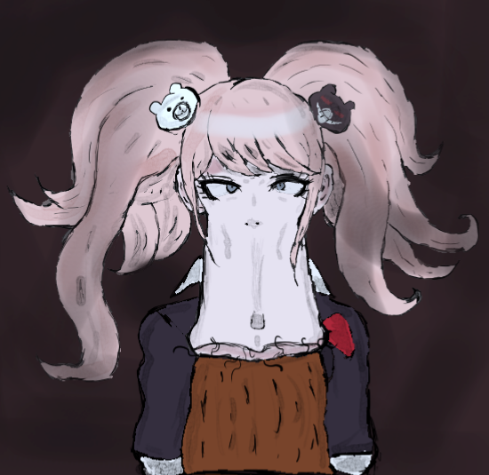 :>= amberella blonde_hair blowjob blue_eyes danganronpa dark-skinned_male fellatio huge_cock huge_lips junko_enoshima light-skinned_female pubic_hair self_upload straight_hair stray_pubic_hair stretched_mouth unique_style vacuum_fellatio