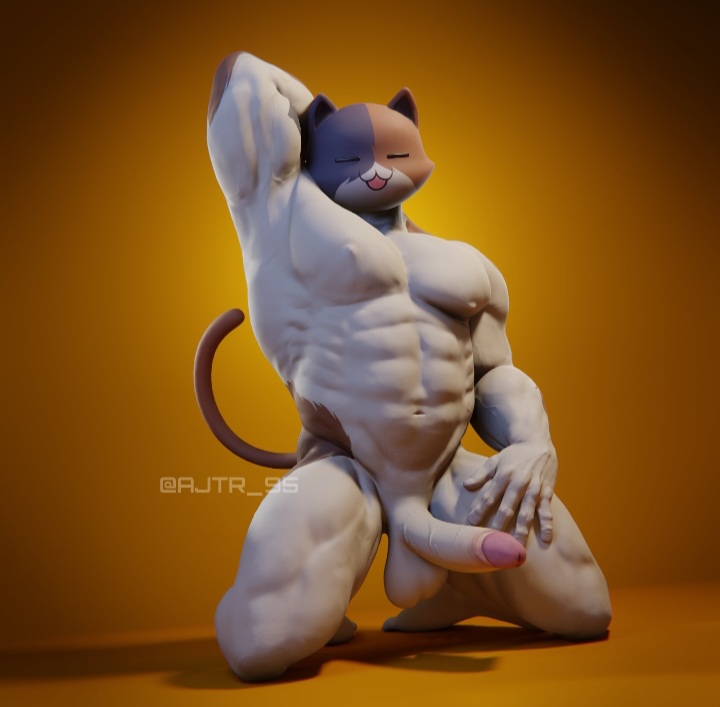 1boy, abs, aj racer95, armpits, arms up, big penis, buff, cat ears, cat tail, dick, fortnite, furry, gay, gay male, male, male only, massive penis, meowscles (fortnite), muscular, penis, posing