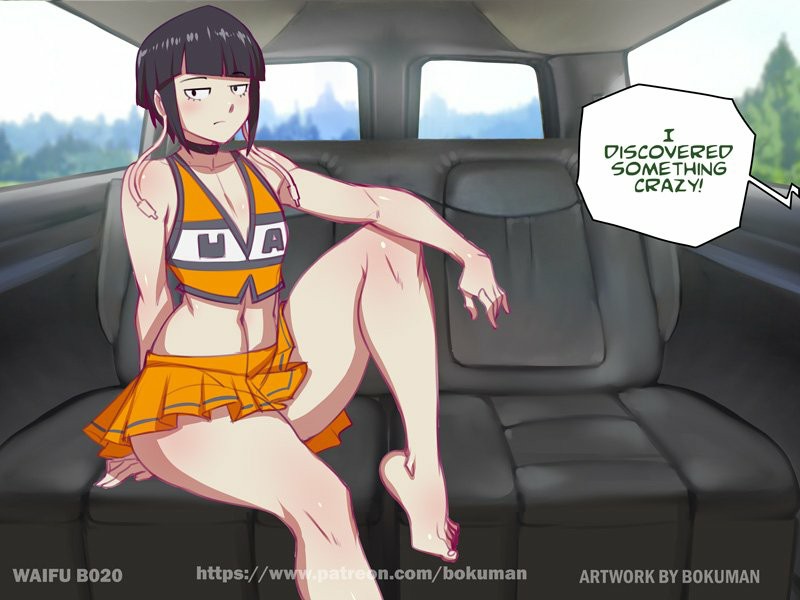 1girls barefoot bokuman cheerleader cheerleader_costume cheerleader_outfit cheerleader_uniform earphone_jack english_text fake_taxi feet inminent_sex jirou_kyouka kyoka_jiro medium_ass medium_butt microskirt my_hero_academia necklace no_underwear purple_hair serious skirt small_boobs small_breasts student text thick thick_hips thick_legs thick_thighs tiny_skirt tip tiptoes tsundere