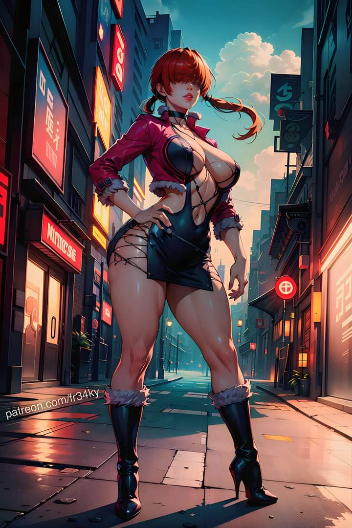 1girls, ai generated, breasts, female, fr34ky, heel boots, high heel boots, high heels, king of fighters, red hair, shermie (kof), snk, thick thighs