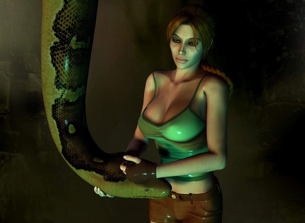 3d kaa lara_croft lara_croft_(classic) petting rh70 shorts the_jungle_book tomb_raider