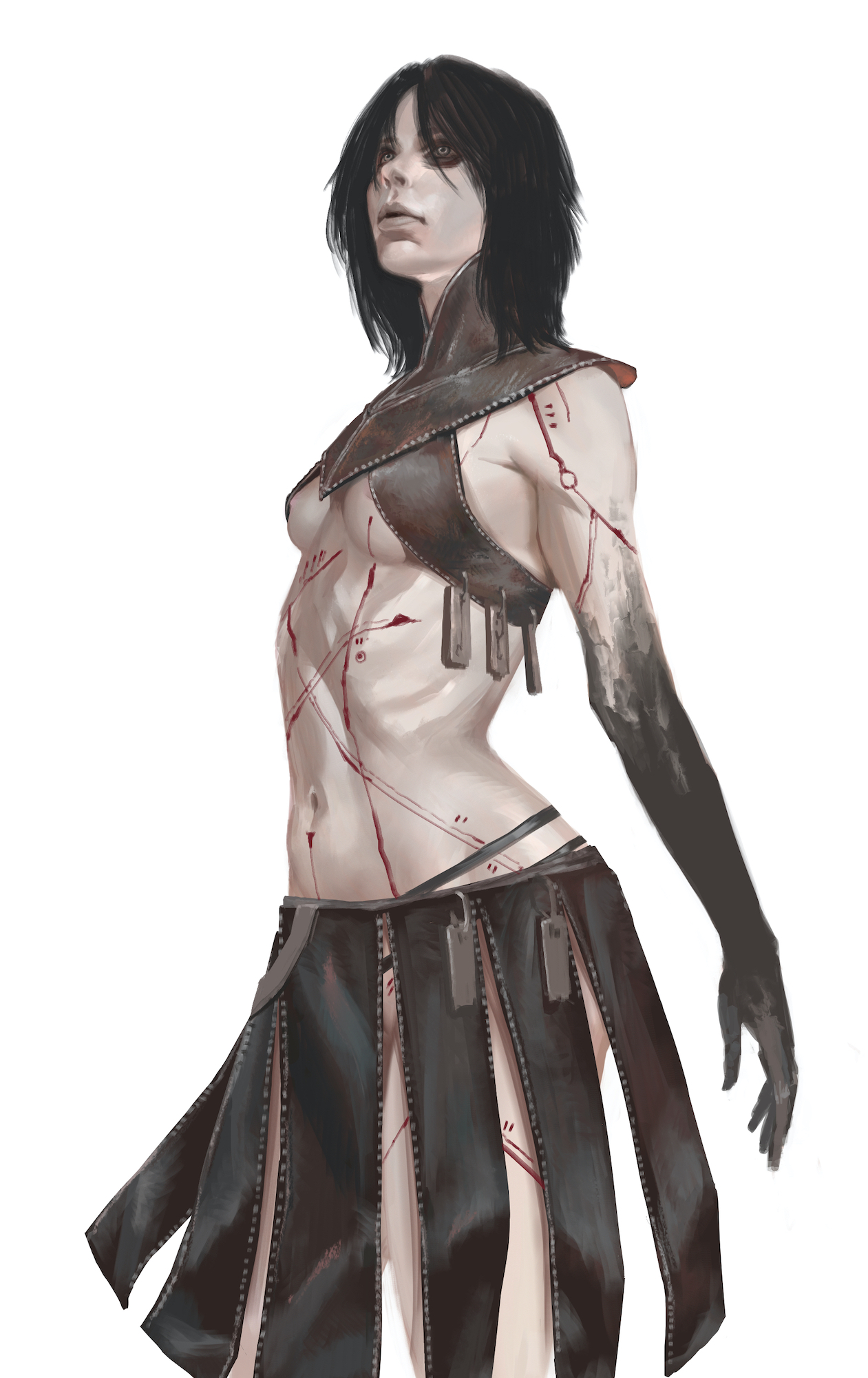 1girls, blizzard entertainment, blood, breasts, diablo, diablo 4, female, female only, light skin, light-skinned female, magic, magic user, masateru, necromancer (diablo), small breasts, underboob, wizard