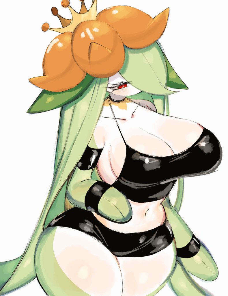 big breasts, breasts, chubby, cleavage, female, female only, huge breasts, lilligant, nintendo, plant girl, plant humanoid, pokemon, pokemon (species), pokemon bw, thick thighs, thighs, thunder thighs, usa37107692, wide hips