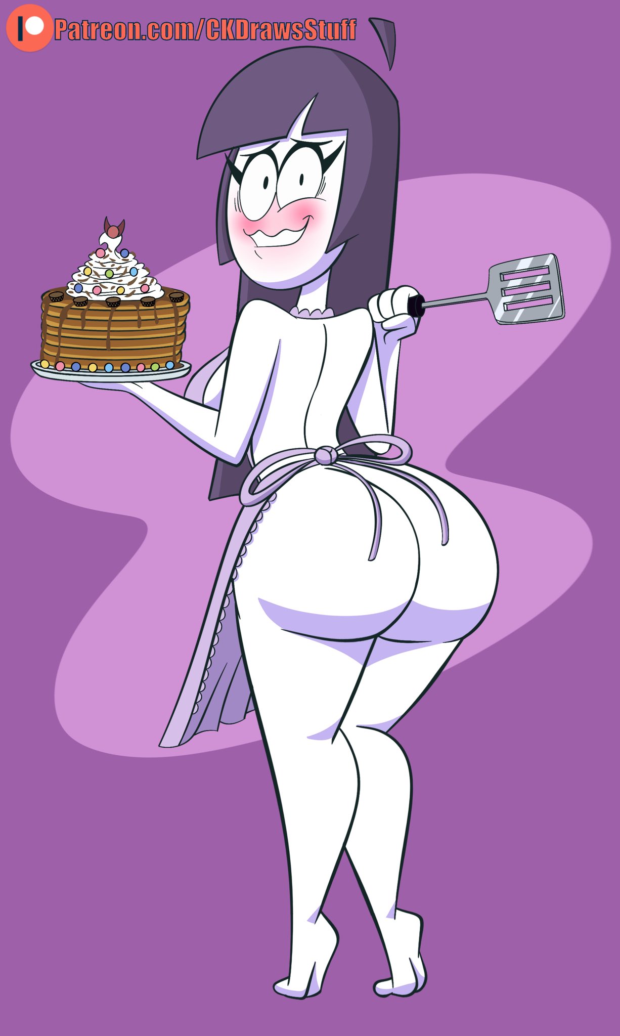 apron apron_only ass big_ass big_butt blush blushing codykins123 feet lila_(spooky_month) milf mother newgrounds purple_hair spooky_month sr_pelo tagme