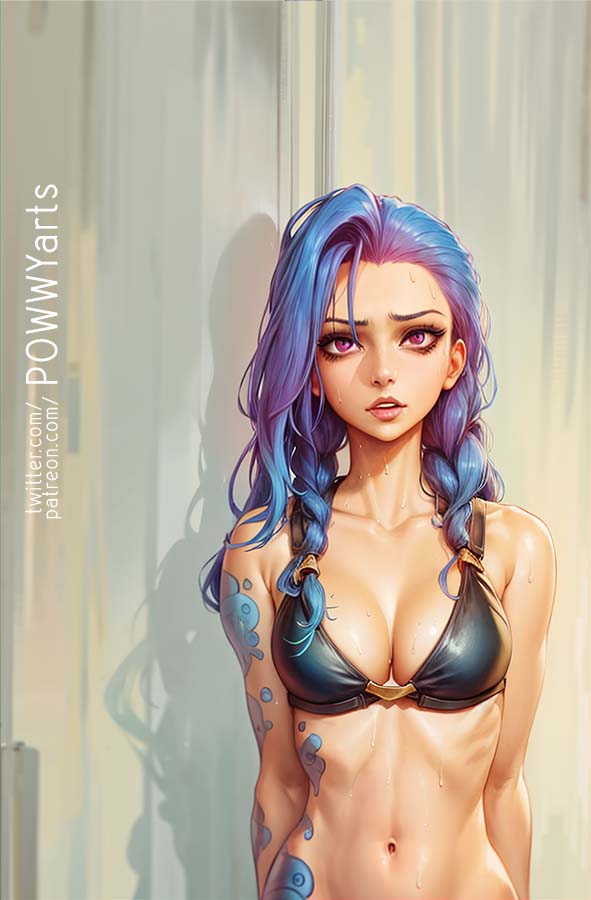 ai generated, bikini, blue hair, female, jinx (league of legends), league of legends, stable diffusion