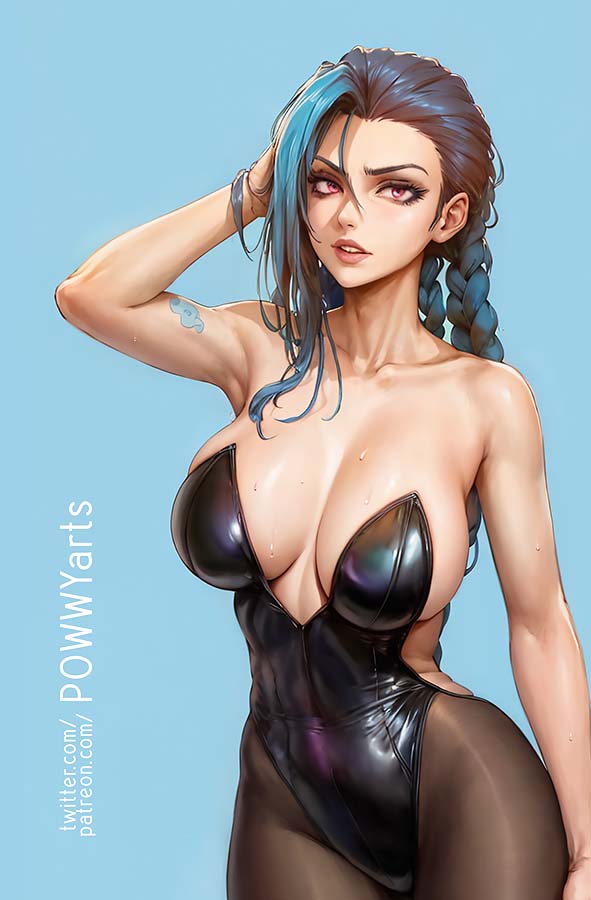 ai generated, big breasts, breasts, bunnysuit, female, jinx (league of legends), league of legends, leotard, stable diffusion