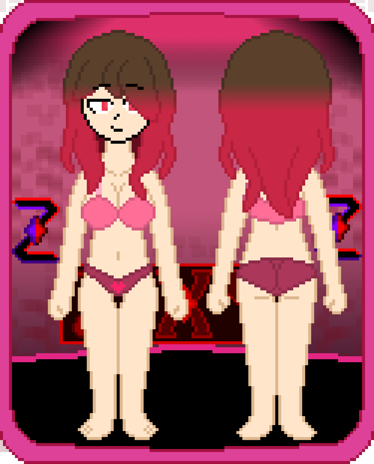 2d 2d_(artwork) 2d_artwork bete_noire bikini brown_hair color glitchtale long_hair medium_breasts pink_eyes pink_hair pink_highlights pixel_art self_upload tagme transparent_background undertale undertale_(series) undertale_au z!betty zixy