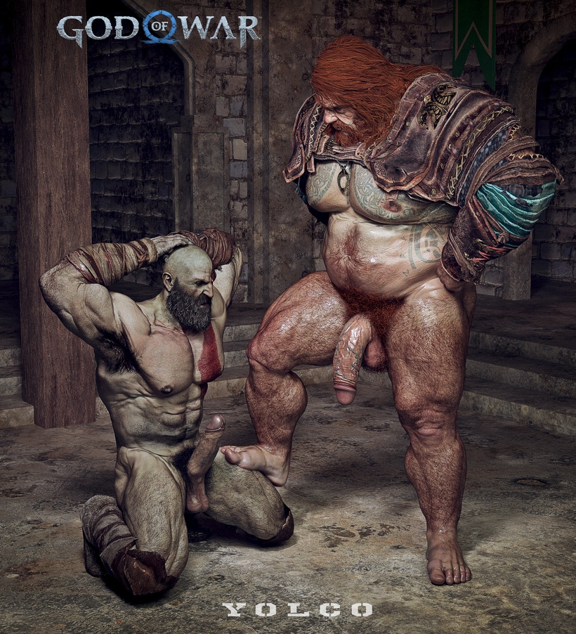 2boys 3d ass bald bald_man bara beefcake boner bottomless defeated defeated_male erection facial_hair fat fat_man flaccid ginger ginger_hair god_of_war hairy hairy_ass human human_only imminent_sex kratos light-skinned_male light_skin male/male male_only mature mature_male nude obese obese_male outdoors outside overweight overweight_male partially_clothed standing stepped_on thor_(god_of_war) yaoi yolco