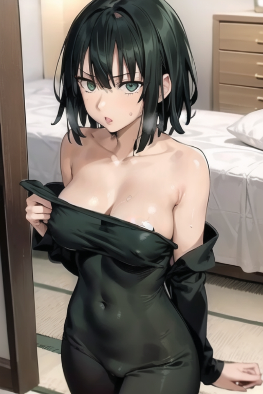 ai generated, chest, female, fubuki (one-punch man), green eyes, green hair, one-punch man, see-through, see-through clothing, stable diffusion, thighs, translucent, translucent clothing, transparent clothing